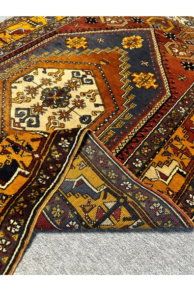 El Dokuma Sıfır Yahyalı Halısı 125x225 Kırmızı Sarı Kök Boya %100 Yün Halı - 6