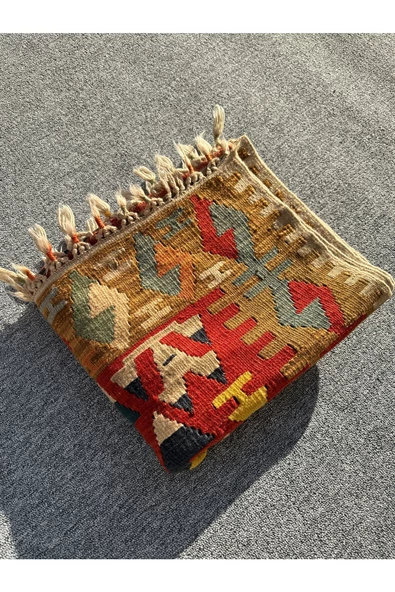 EL DOKUMA KİLİM 87X285 KÖK BOYA %100 YÜN KIRMIZI MAVİ KİLİM YOLLUK - Resim 8