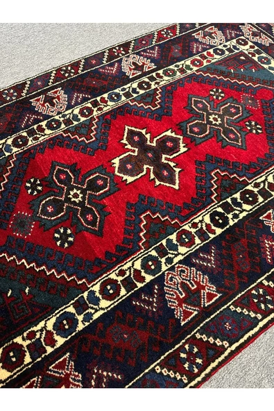 EL DOKUMA DÖŞEMEALTI HALISI 125X200 KIRMIZI LACİVERT YÜN HALI - 3