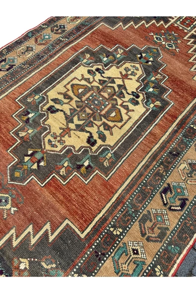 El Dokuma Vintage Büyük Yahyalı Halısı 120x240 Pastel Eskitme Kök Boya Halı - Resim 3