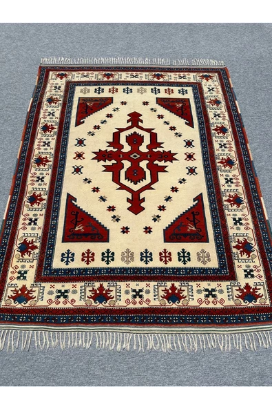 EL DOKUMA ESKİTME ANTİK YÖRÜN ÇANAKKALE HALISI 200X250 MAVİ KIRMIZI KÖK BOYA VİNTAGE HALI ürün görseli