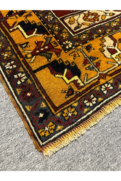 El Dokuma Sıfır Yahyalı Halısı 125x225 Kırmızı Sarı Kök Boya %100 Yün Halı - 3