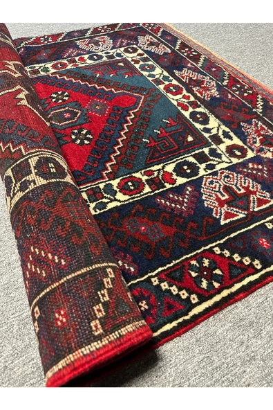 EL DOKUMA DÖŞEMEALTI HALISI 125X200 KIRMIZI LACİVERT YÜN HALI - 6