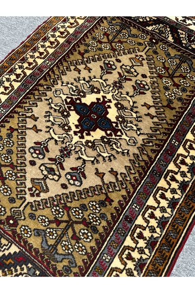 EL DOKUMA SIFIR YAHYALI HALISI 85X130 YEŞİL KREM %100 YÜN KÖK BOYA HALI - Resim 3