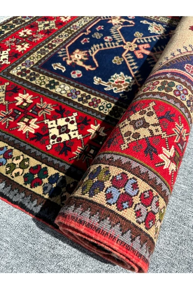 El Dokuma Büyük Seccade Namazlık 135x208 Su Yeşili Lacivert %100 Yün ! - 8