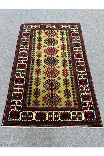 El Dokuma 130x210 Yeşil Kırmızı %100 Yün Kök Boya Halı !