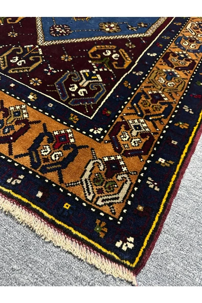 EL DOKUMA SIFIR YAHYALI HALISI 95X175 MAVİ KIRMIZI KÖK BOYA YÜN HALI - 5