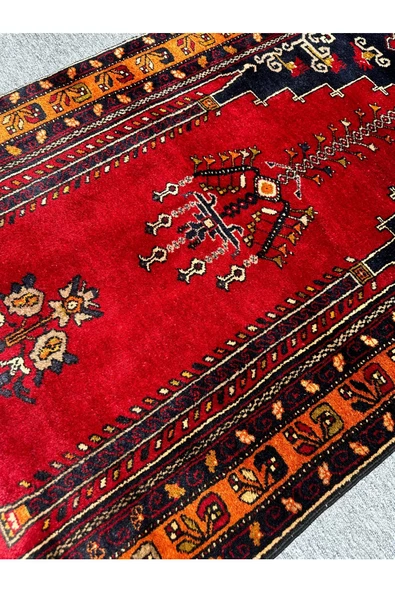 El Dokuma Sıfır Çamardı Halısı Seccade 100x190 Kırmızı Kiremit Kök Boya Namazlık - 3