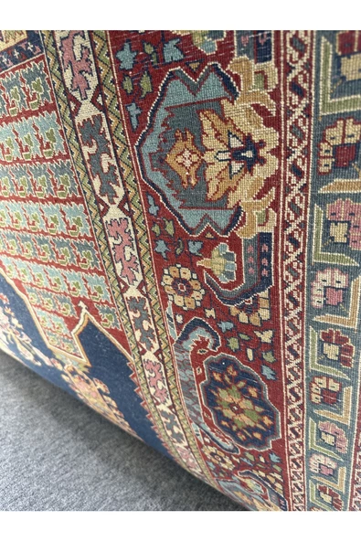 EL DOKUMA İRAN HALISI 141X216 BÜYÜK %100 YÜN MAVİ SECCADE NAMAZLIK ! - 7