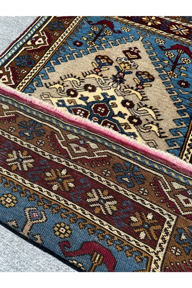 El Dokuma Sıfır Yahyalı Halısı 84x135 Turkuaz Gri %100 Yün Kök Boya Halı - 7