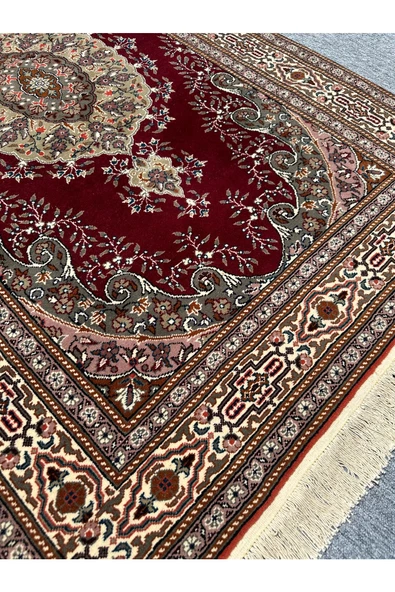 El Dokuma Sıfır Bünyan Halısı 118x180 Kırmızı Krem Yeşil %100 Yün Kök Boya - Resim 4