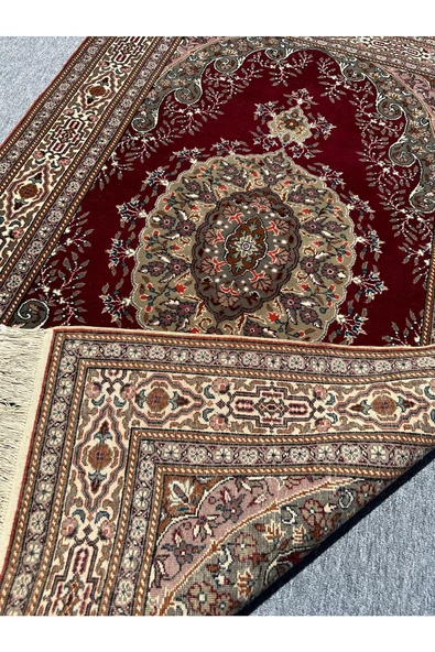 El Dokuma Sıfır Bünyan Halısı 118x180 Kırmızı Krem Yeşil %100 Yün Kök Boya - Resim 7