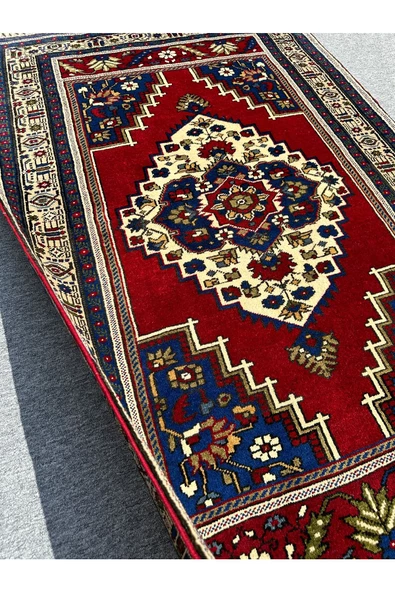 EL DOKUMA KALIN TAŞPINAR HALISI 132X215 LACİVERT KIRMIZI %100 YÜN KÖK BOYA HALI - Resim 4