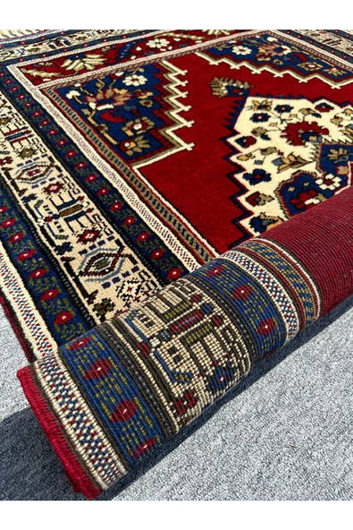 EL DOKUMA KALIN TAŞPINAR HALISI 132X215 LACİVERT KIRMIZI %100 YÜN KÖK BOYA HALI - Resim 6