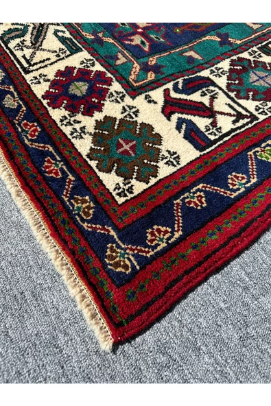 EL DOKUMA TAŞPINAR SECCADE HALI NAMAZLIK 123X200 YEŞİL KIRMIZI LACİVERT %100 YÜN - 6