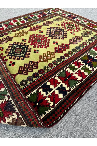 El Dokuma 130x210 Yeşil Kırmızı %100 Yün Kök Boya Halı ! - 4