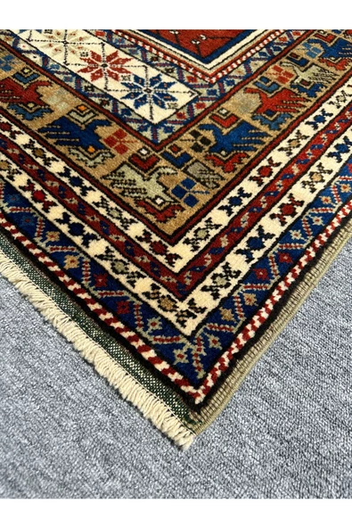 El Dokuma Taşpınar Halısı Seccade 118x190 Lacivert Kırmızı %100 Yün Namazlık