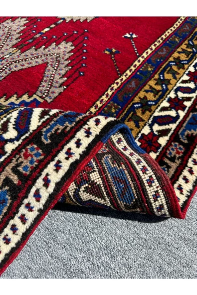 EL DOKUMA KIRMIZI TAŞPINAR HALISI SECCADE 108X210 KÖK BOYA LACİVERT YÜN NAMAZLIK - 8