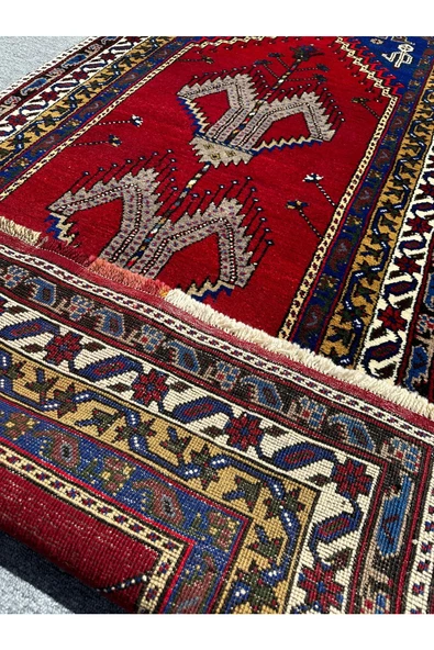 EL DOKUMA KIRMIZI TAŞPINAR HALISI SECCADE 108X210 KÖK BOYA LACİVERT YÜN NAMAZLIK - 7