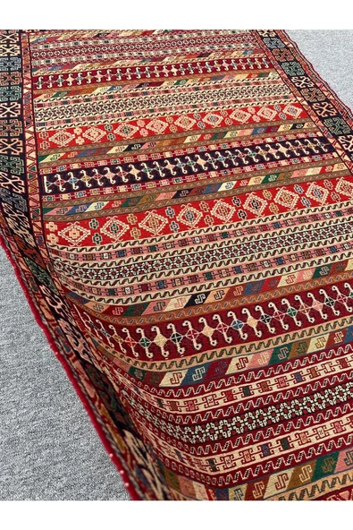 El Dokuması Iran Kilimi 126x200 Renkli Motifli %100 Yün Kilim ! - Resim 5