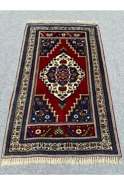 EL DOKUMA KALIN TAŞPINAR HALISI 132X215 LACİVERT KIRMIZI %100 YÜN KÖK BOYA HALI ürün görseli