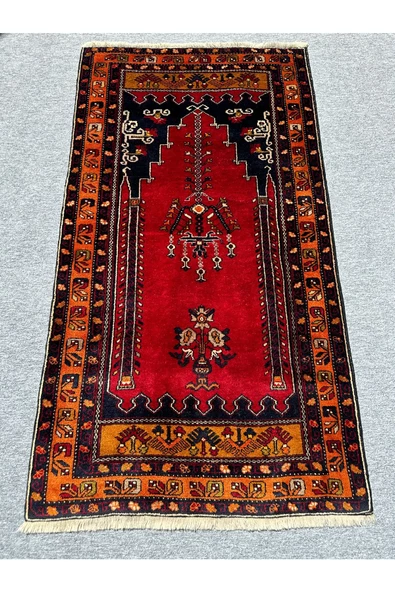 El Dokuma Sıfır Çamardı Halısı Seccade 100x190 Kırmızı Kiremit Kök Boya Namazlık