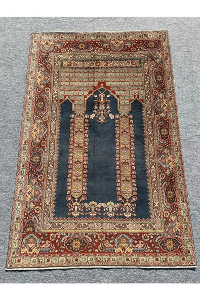 EL DOKUMA İRAN HALISI 141X216 BÜYÜK %100 YÜN MAVİ SECCADE NAMAZLIK !