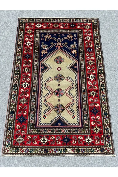 El Dokuma Büyük Seccade Namazlık 135x208 Su Yeşili Lacivert %100 Yün !