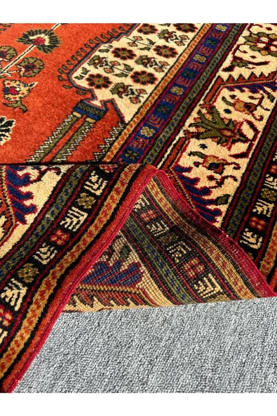 El Dokuma Sıfır Çamardı Halısı Büyük Seccade 115x175 Kiremit %100 Yün Kök Boya Namazlık - 6