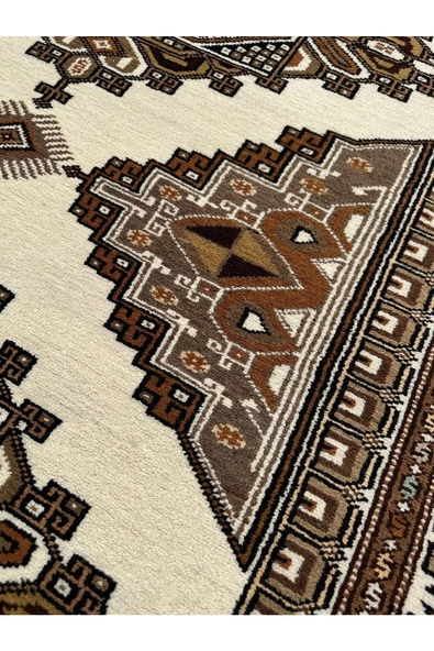 El Dokuma Çanakkale Halısı 150x240 Krem Kahve 4 M2 %100 Yün Halı - Resim 4