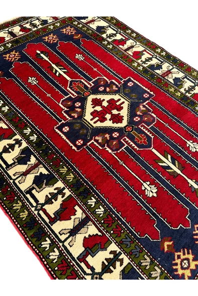 El Dokuma Sıfır Kazak Halısı 130x190 Kırmızı Yeşil %100 Yün Halı ! - 3