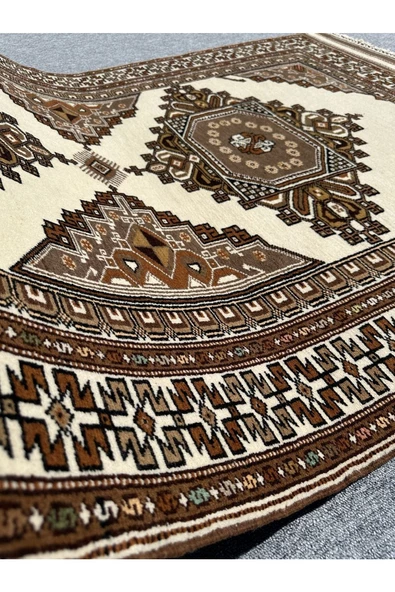El Dokuma Çanakkale Halısı 150x240 Krem Kahve 4 M2 %100 Yün Halı - Resim 7