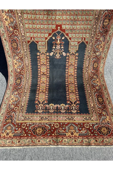 EL DOKUMA İRAN HALISI 141X216 BÜYÜK %100 YÜN MAVİ SECCADE NAMAZLIK ! - 6