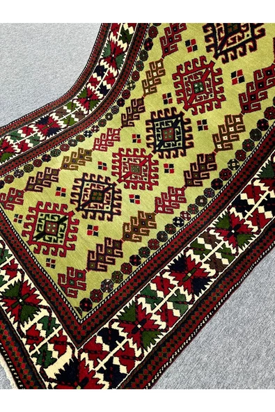 El Dokuma 130x210 Yeşil Kırmızı %100 Yün Kök Boya Halı ! - 7