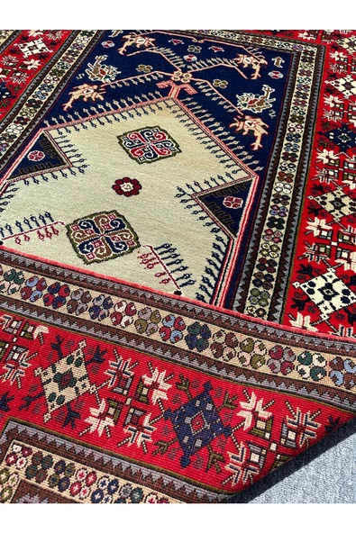 El Dokuma Büyük Seccade Namazlık 135x208 Su Yeşili Lacivert %100 Yün ! - 5