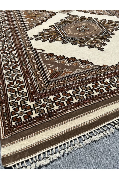 El Dokuma Çanakkale Halısı 150x240 Krem Kahve 4 M2 %100 Yün Halı - Resim 2