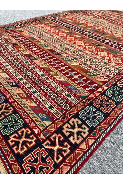 El Dokuması Iran Kilimi 126x200 Renkli Motifli %100 Yün Kilim ! - Resim 3