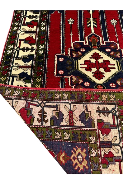 El Dokuma Sıfır Kazak Halısı 130x190 Kırmızı Yeşil %100 Yün Halı ! - 6