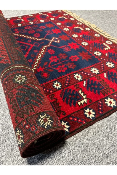 EL DOKUMA HALI YAĞCIBEDİR 110X200 KIRMIZI LACİVERT %100 YÜN KÖK BOYA - Resim 8