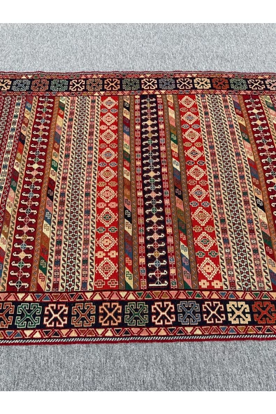 El Dokuması Iran Kilimi 126x200 Renkli Motifli %100 Yün Kilim ! - Resim 2