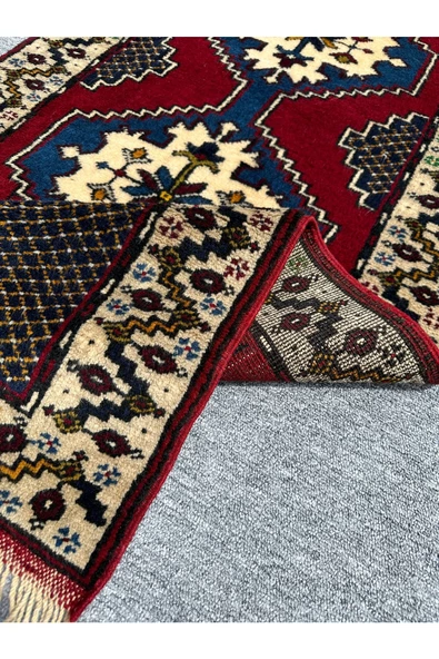 El Dokuma Yahyalı Sıfır Yolluk 75x270 Lacivert Kırmızı %100 Yün Kalın Kök Boya Yolluk - Resim 7