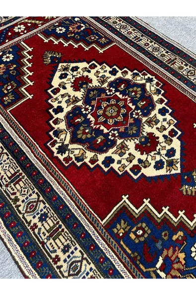 EL DOKUMA KALIN TAŞPINAR HALISI 132X215 LACİVERT KIRMIZI %100 YÜN KÖK BOYA HALI - Resim 2