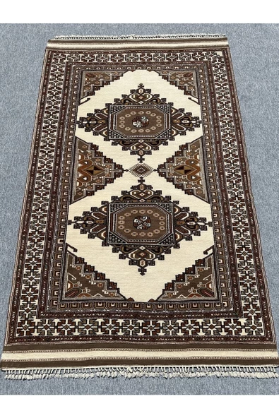 El Dokuma Çanakkale Halısı 150x240 Krem Kahve 4 M2 %100 Yün Halı ürün görseli