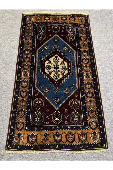 EL DOKUMA SIFIR YAHYALI HALISI 95X175 MAVİ KIRMIZI KÖK BOYA YÜN HALI