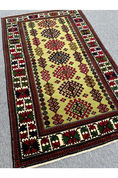 El Dokuma 130x210 Yeşil Kırmızı %100 Yün Kök Boya Halı ! - 2