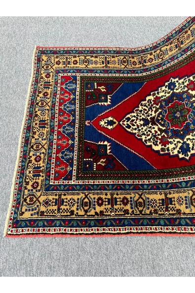 El Dokuma Dekoratif Taşpınar Halısı 134x200 Kırmızı Lacivert Kök Boya Yün Halı ! - 5
