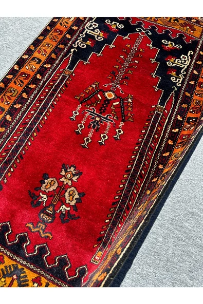 El Dokuma Sıfır Çamardı Halısı Seccade 100x190 Kırmızı Kiremit Kök Boya Namazlık - 2