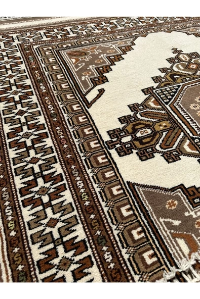 El Dokuma Çanakkale Halısı 150x240 Krem Kahve 4 M2 %100 Yün Halı - Resim 6