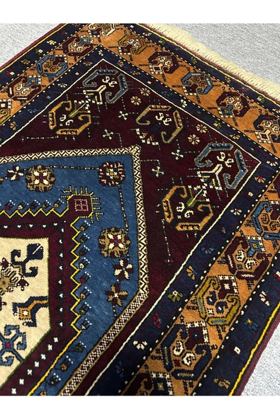 EL DOKUMA SIFIR YAHYALI HALISI 95X175 MAVİ KIRMIZI KÖK BOYA YÜN HALI - 2