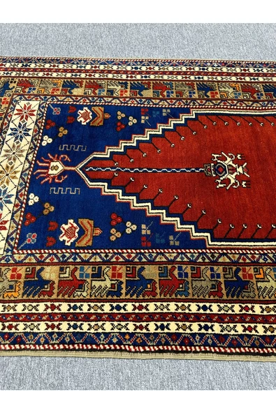 El Dokuma Taşpınar Halısı Seccade 118x190 Lacivert Kırmızı %100 Yün Namazlık - 2